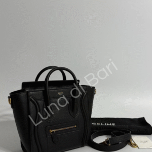 Bolsa Celine Nano Luggage original em couro preto, vista frontal