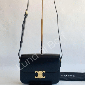 Bolsa Celine Classique Triomphe preta em couro brilhante